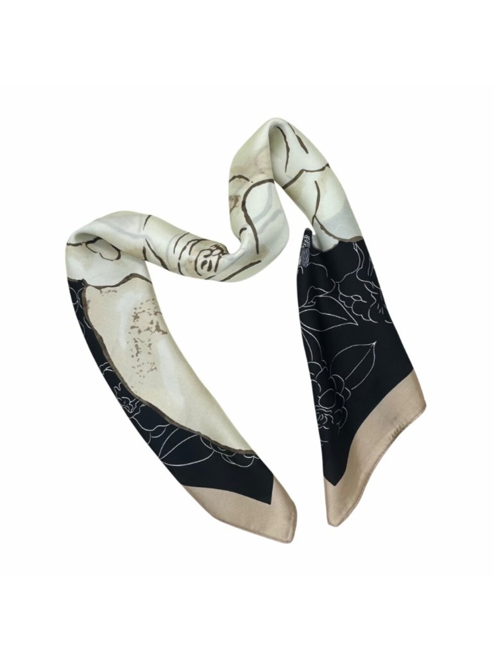 ✨New Elegant Bandana Square Silky Scarf Soft FLORAL BIG ROSE Black Brown Luxury✨ - Picture 3 of 8